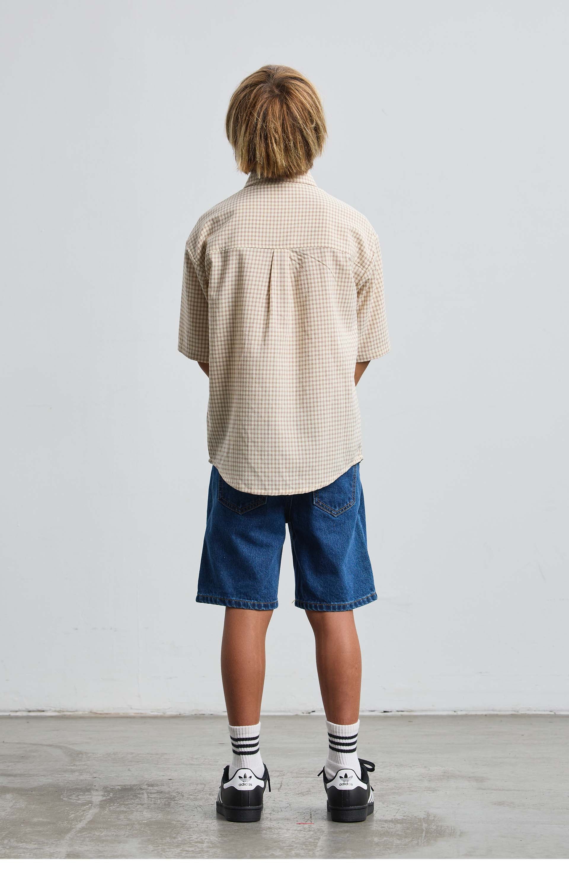 Concrete Ranger Youth Plaid Shirt, Cream/Burgundy
