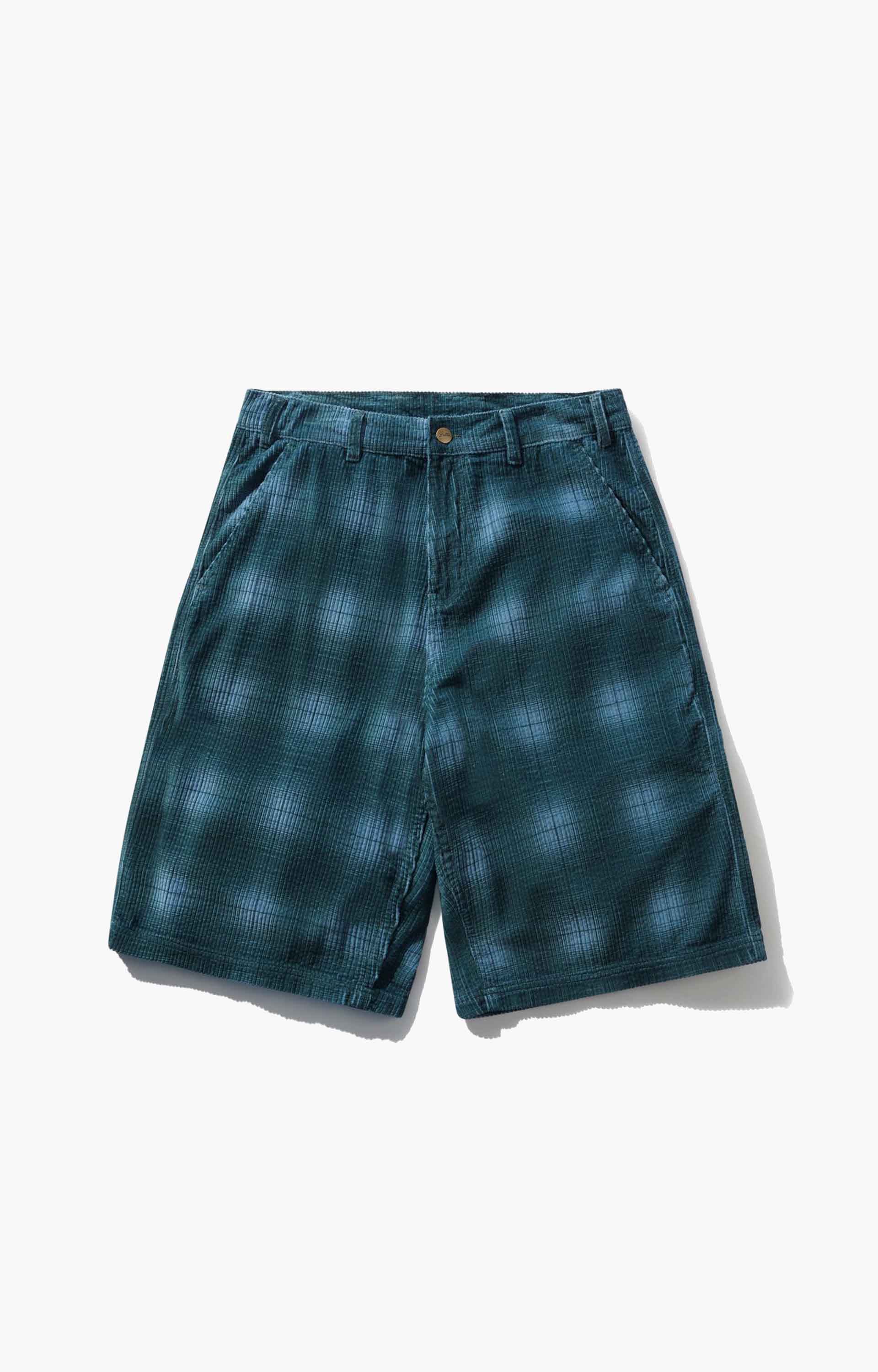 Butter Goods Cord Work Shorts, Blue Plaid