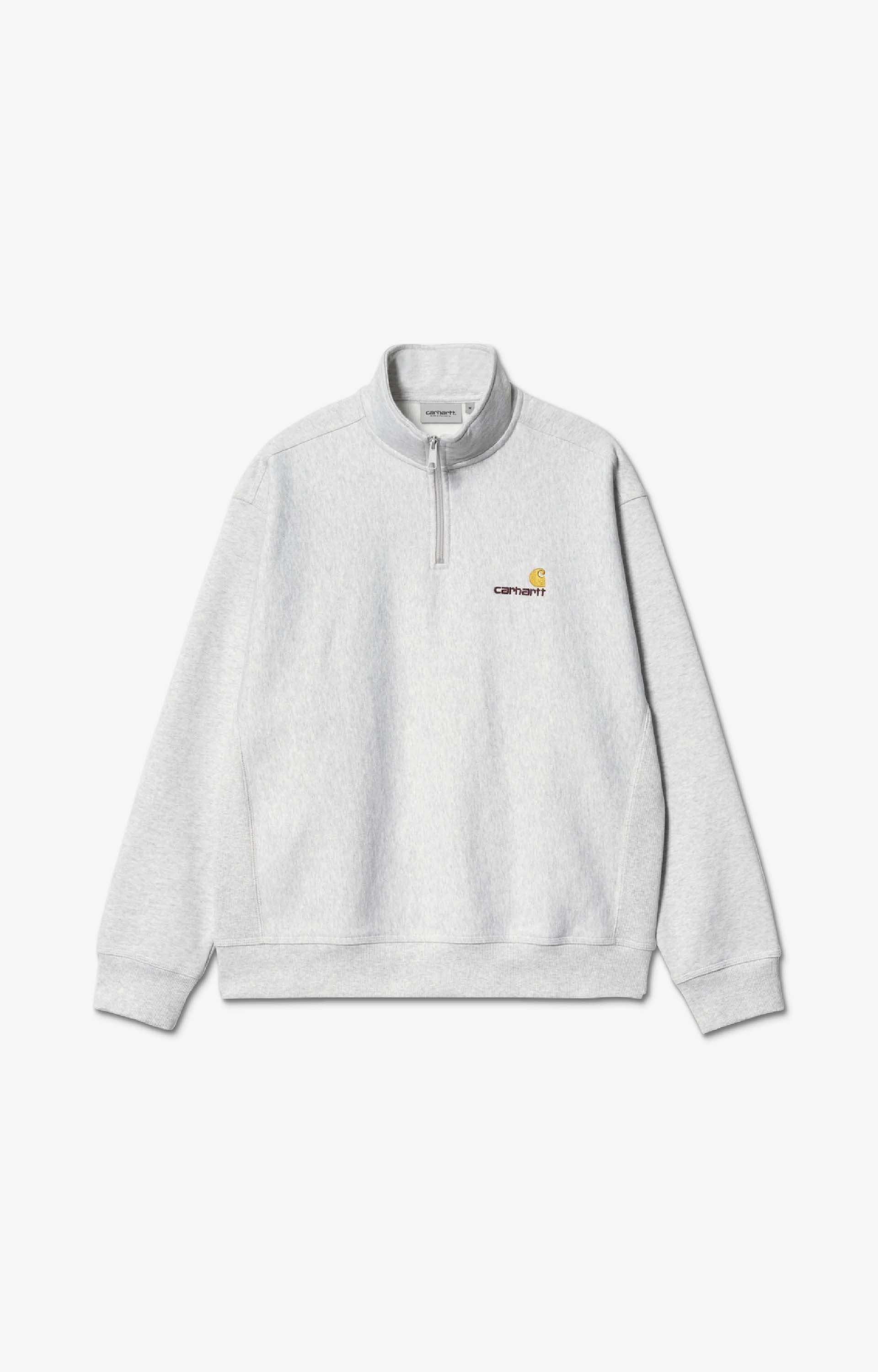 Carhartt WIP Half Zip American Script Sweatshirt, Ash Heather