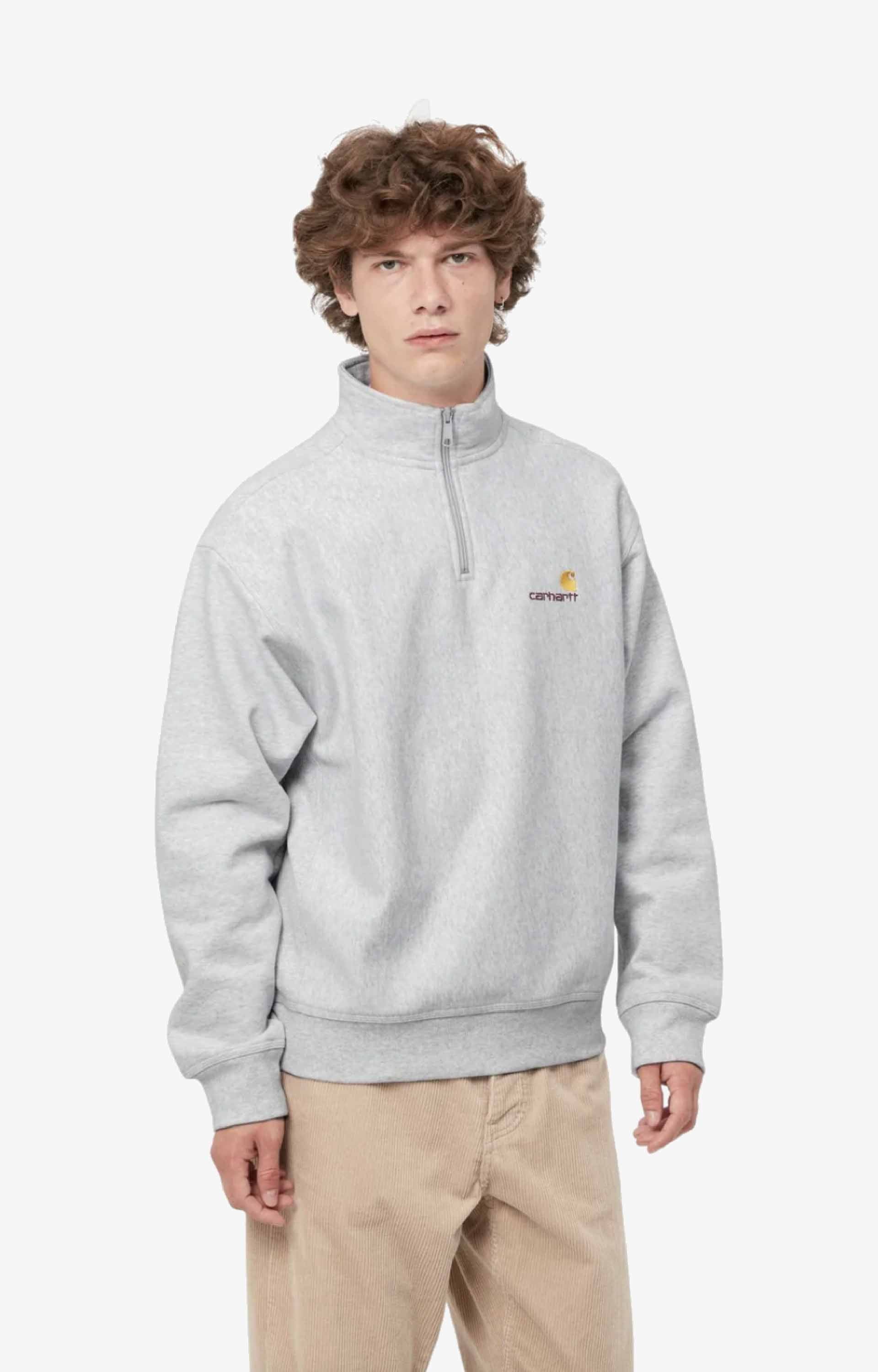 Carhartt WIP Half Zip American Script Sweatshirt, Ash Heather