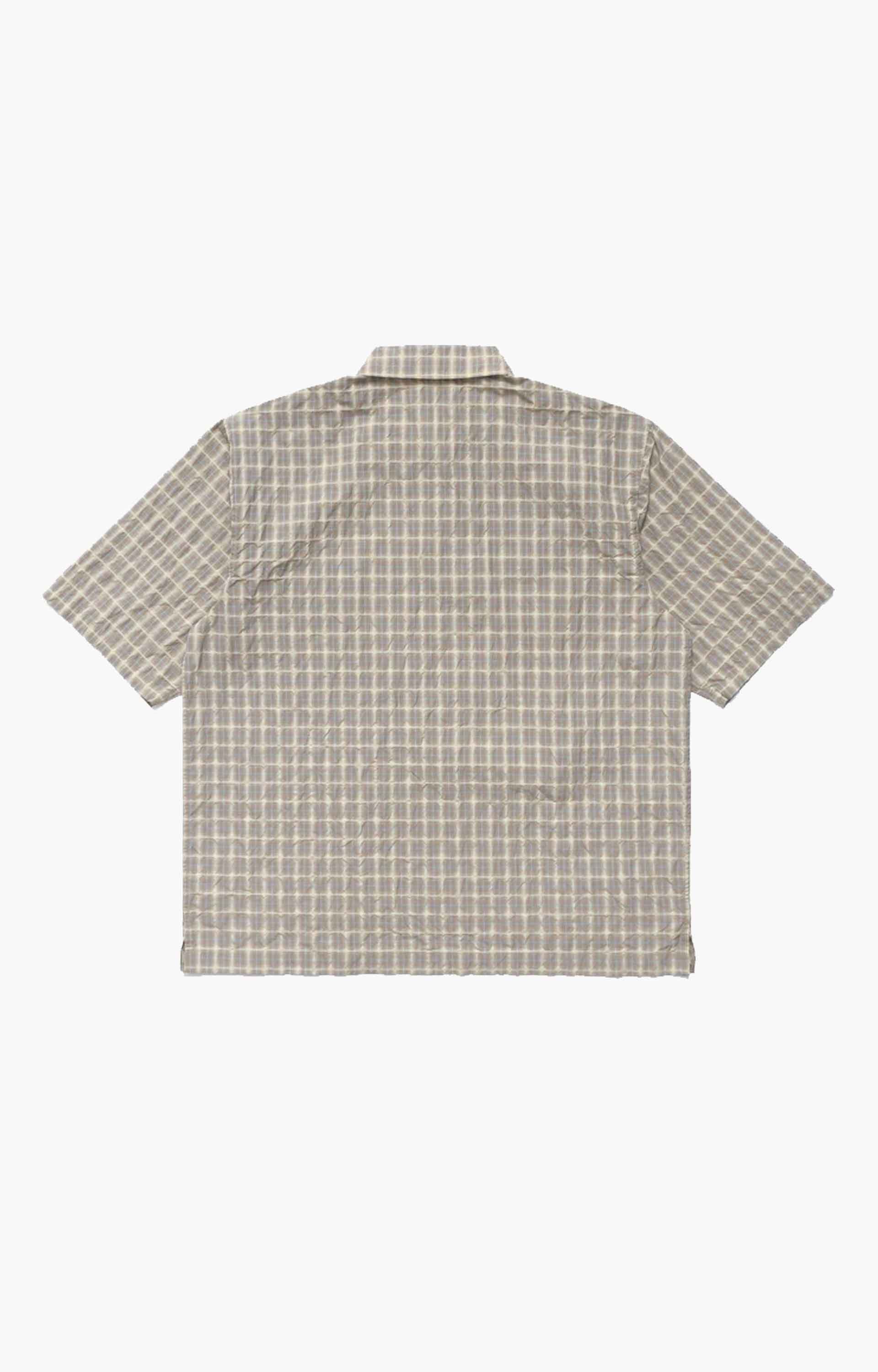 Metalwood Oversized Snap Top Polo Shirt, Tan Plaid