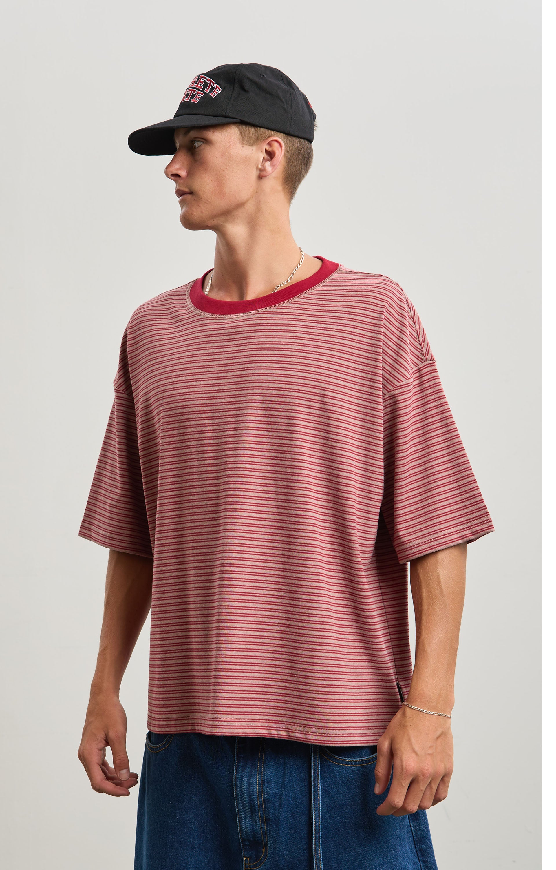 Concrete Linework T-Shirt, Taupe/Crimson