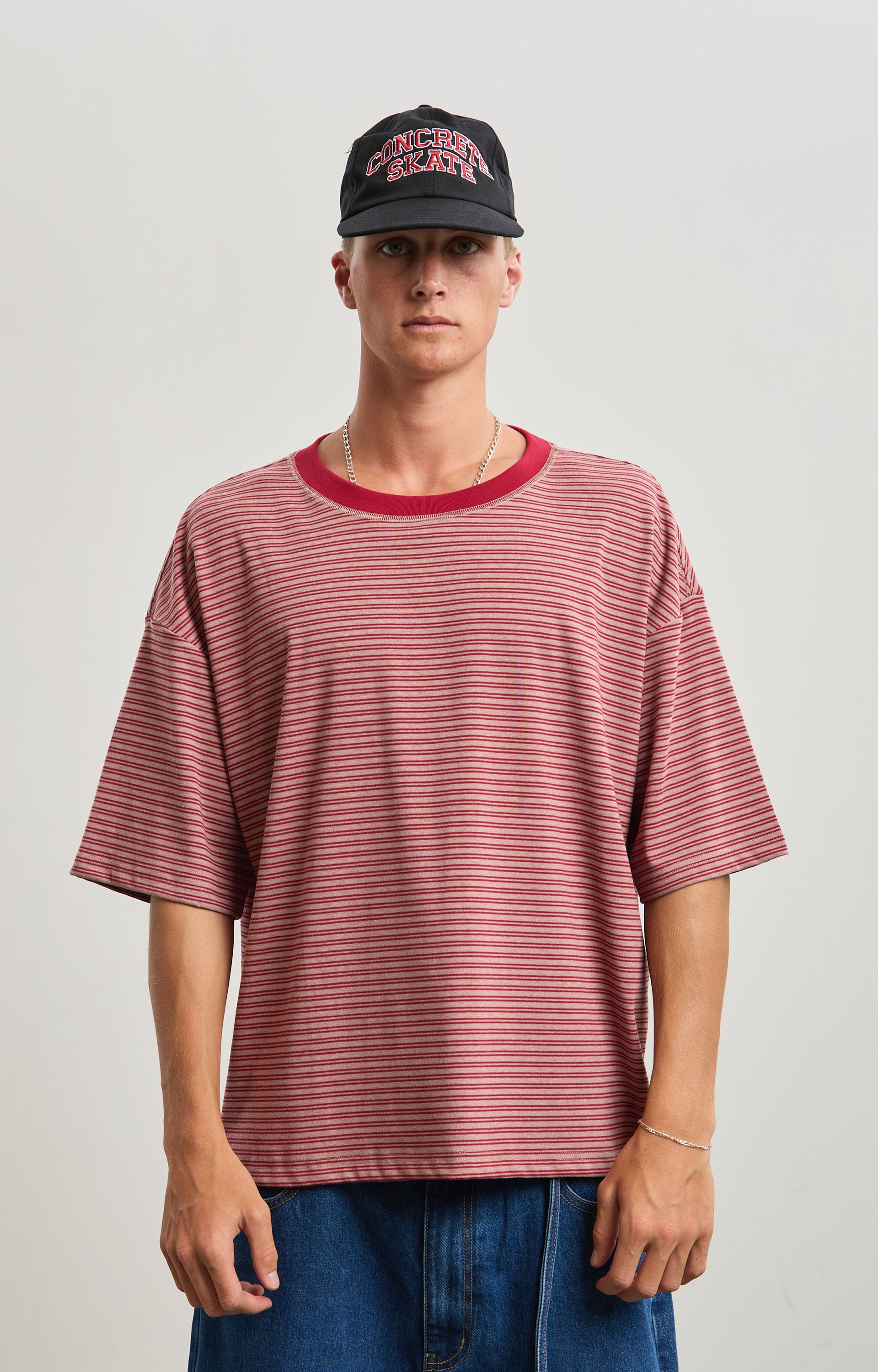 Concrete Linework T-Shirt, Taupe/Crimson