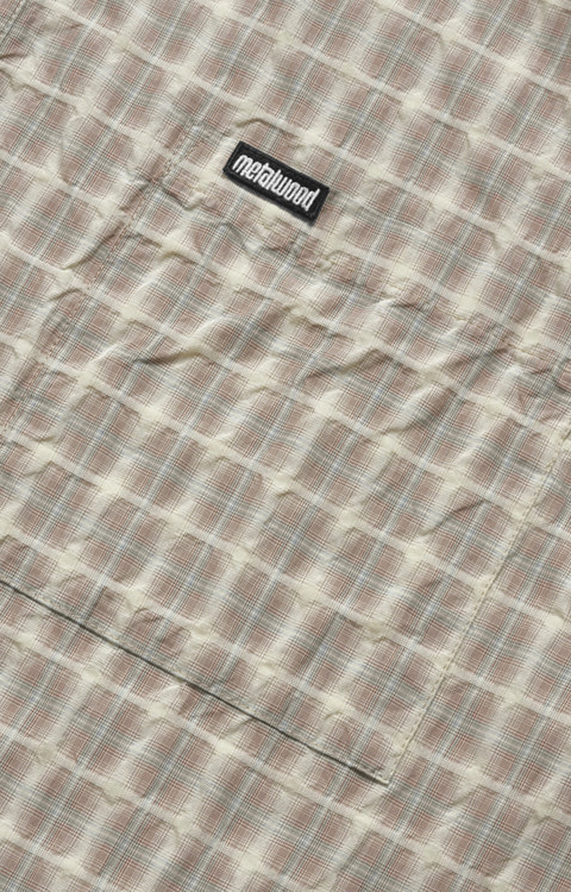 Metalwood Oversized Snap Top Polo Shirt, Tan Plaid