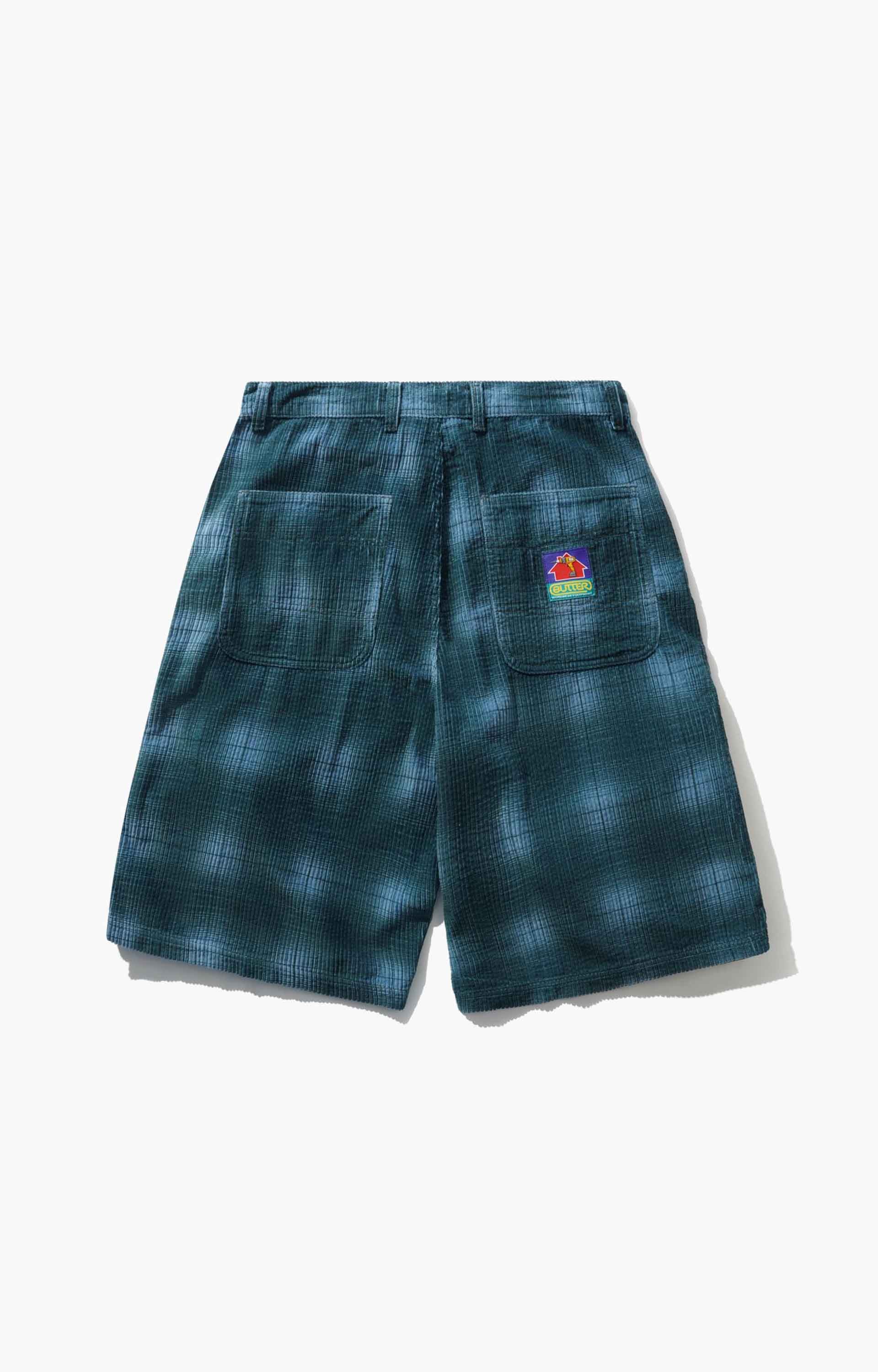 Butter Goods Cord Work Shorts, Blue Plaid