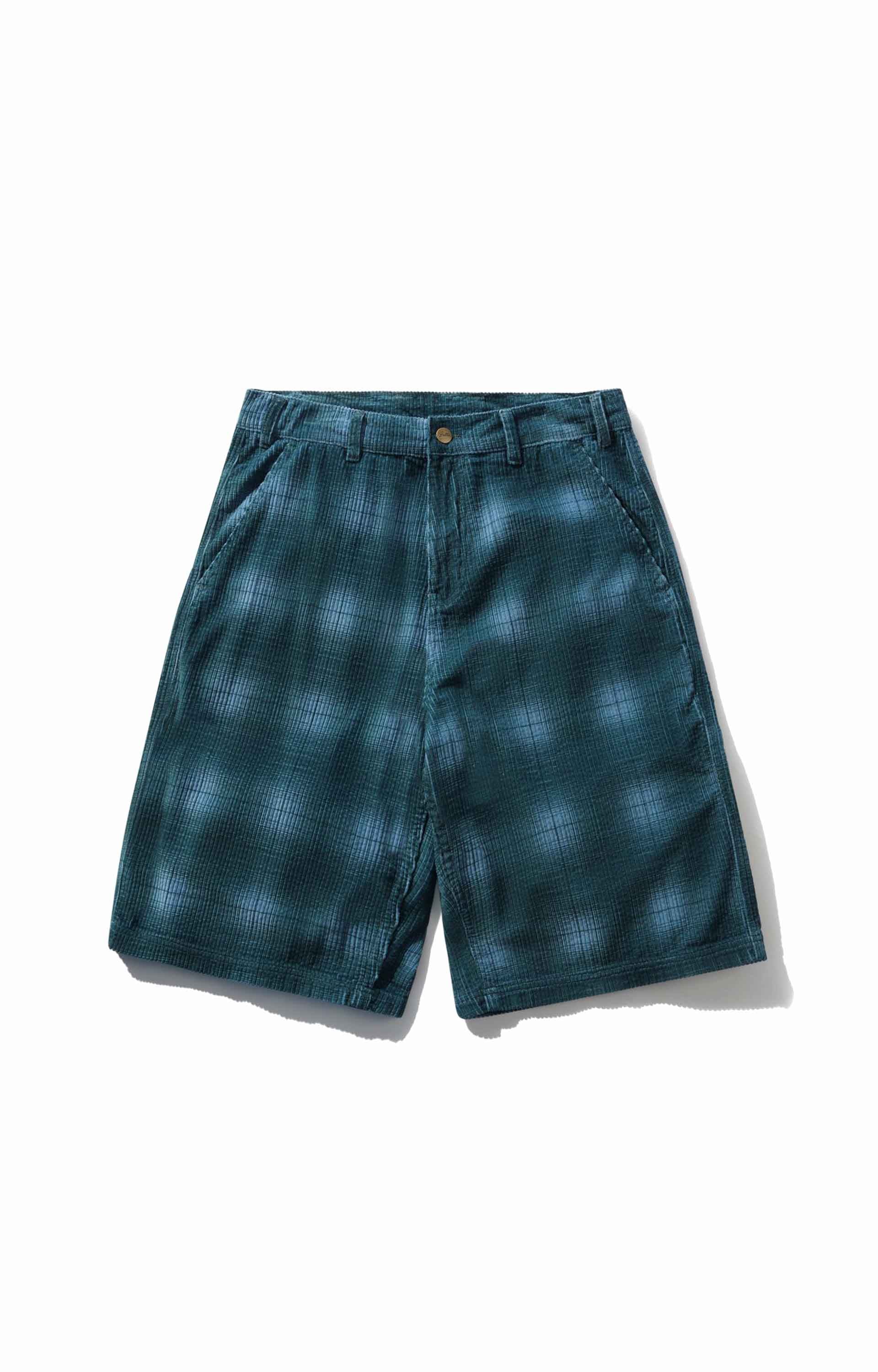 Butter Goods Cord Work Shorts, Blue Plaid