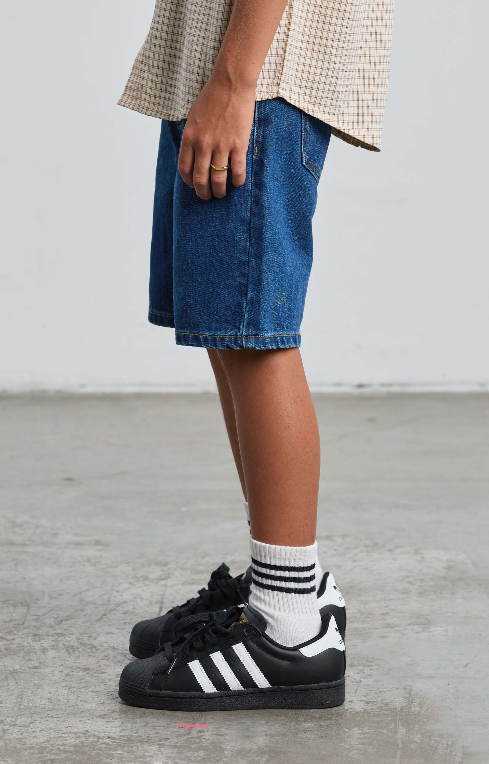 Concrete Youth Lace Denim Short, Washed Indigo