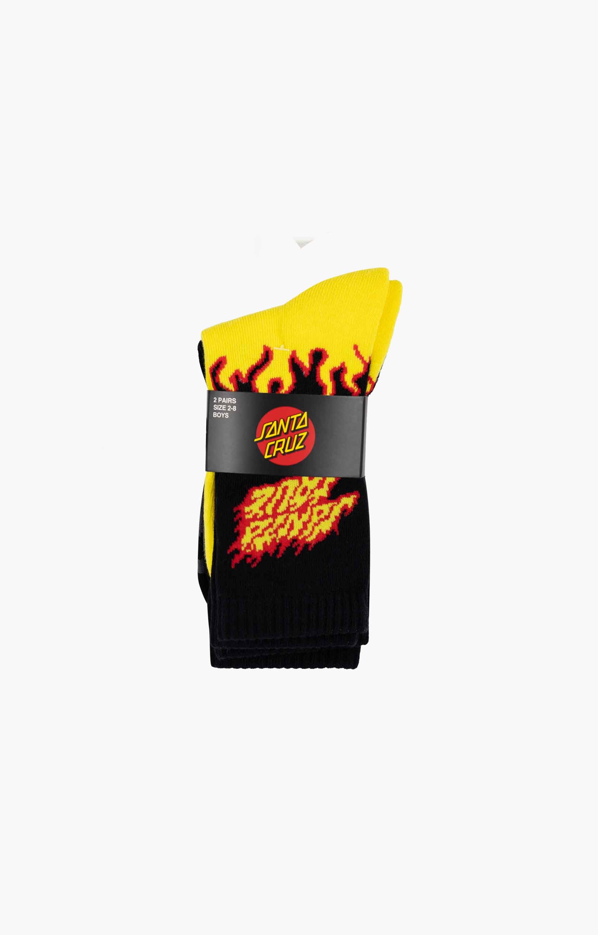 Santa Cruz Flaming Stack Crew Sock 2 Pack, Yellow/Black