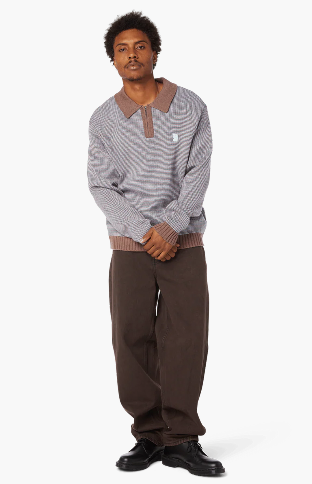 HUF Megablast Two Tone Waffle Sweater, Washed Blue