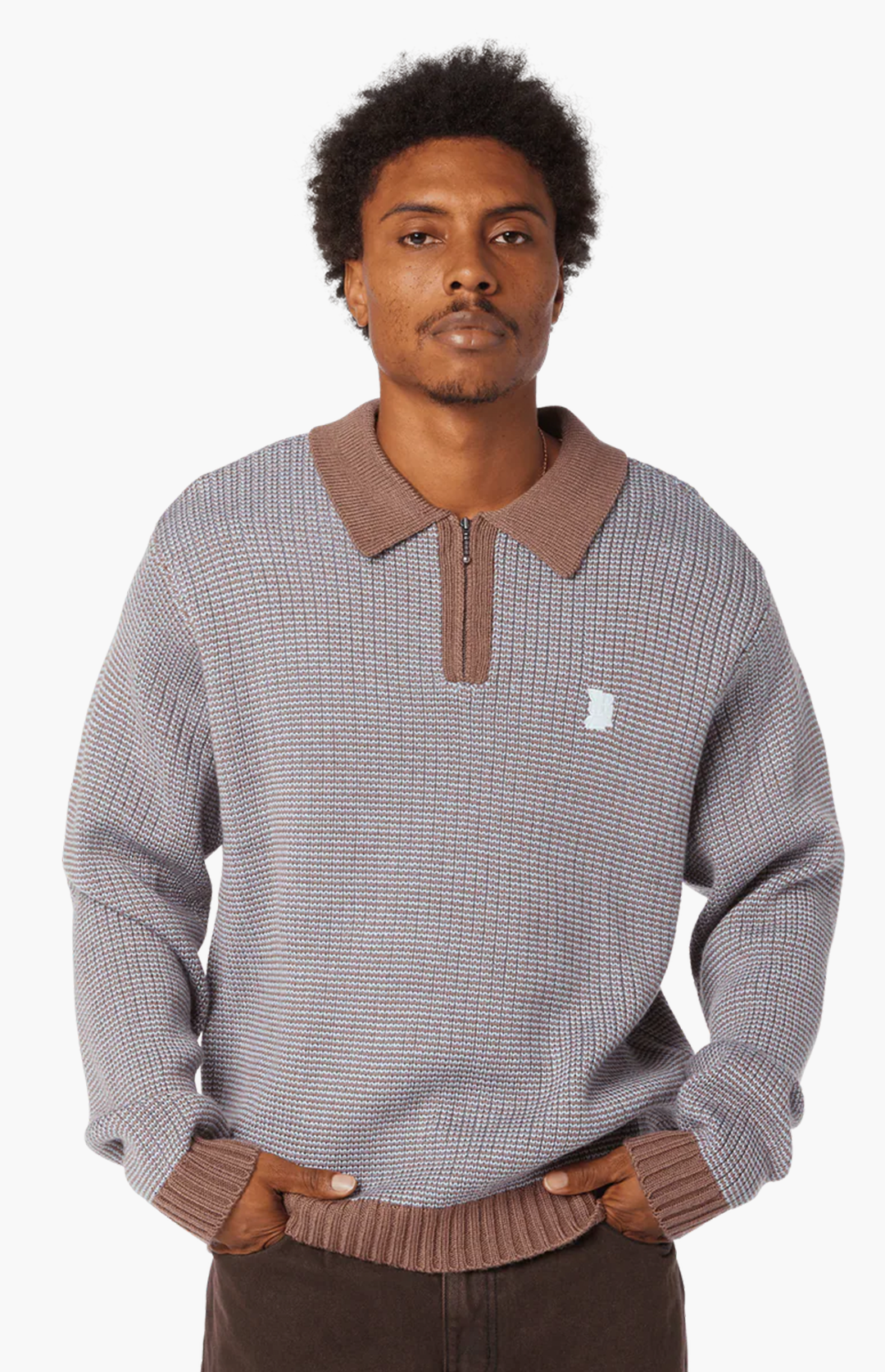 HUF Megablast Two Tone Waffle Sweater, Washed Blue