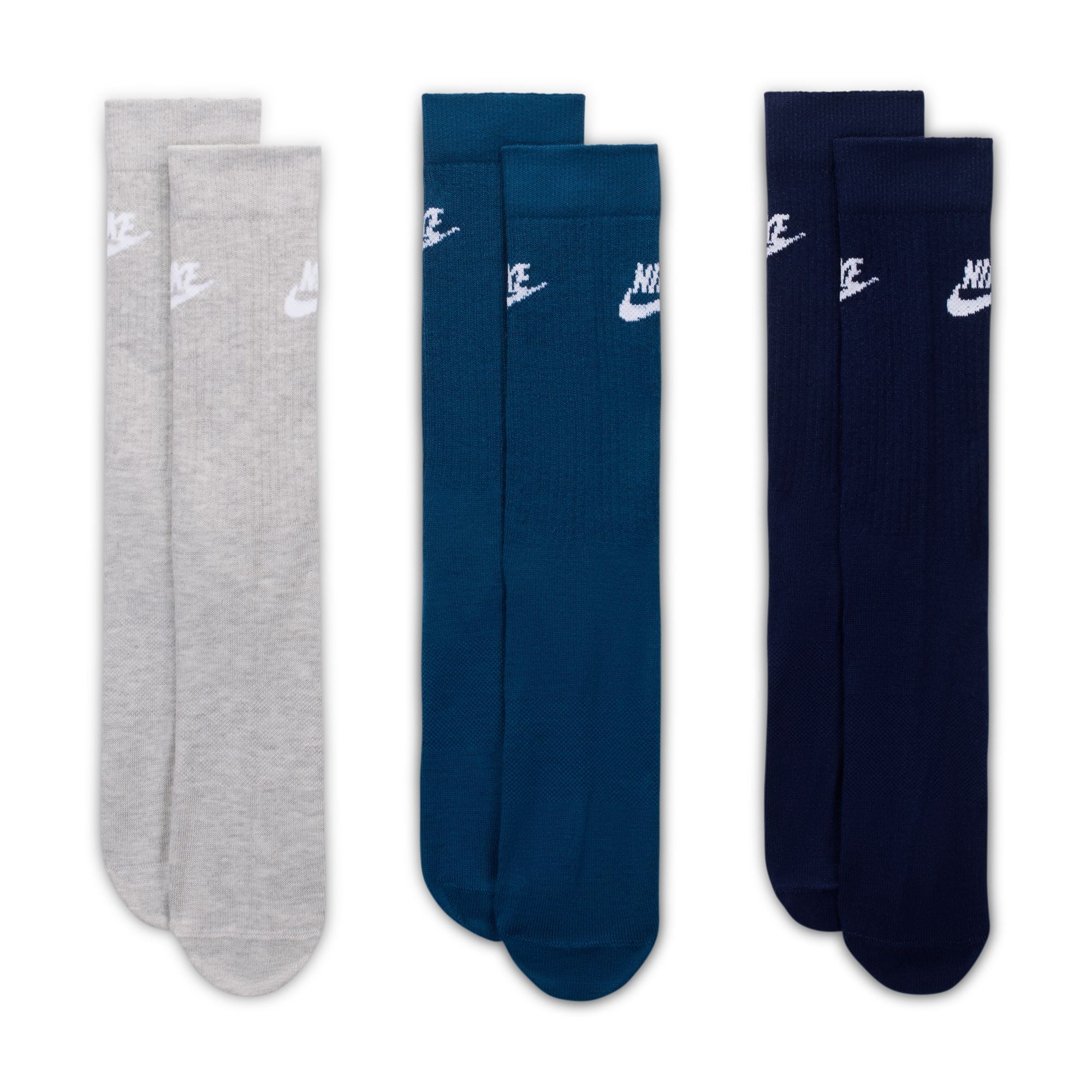 Nike Everyday Essential Crew Socks, Grey/ Teal/ Blue