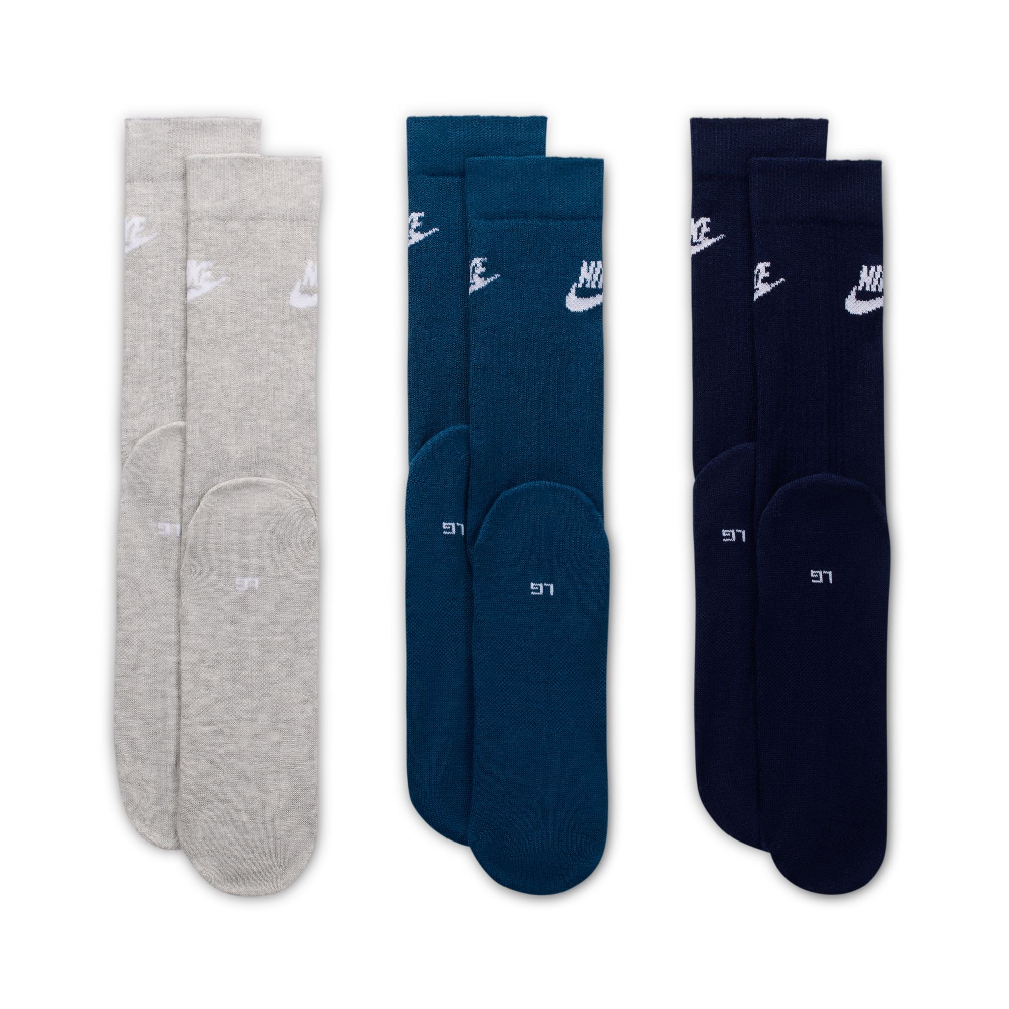 Nike Everyday Essential Crew Socks, Grey/ Teal/ Blue