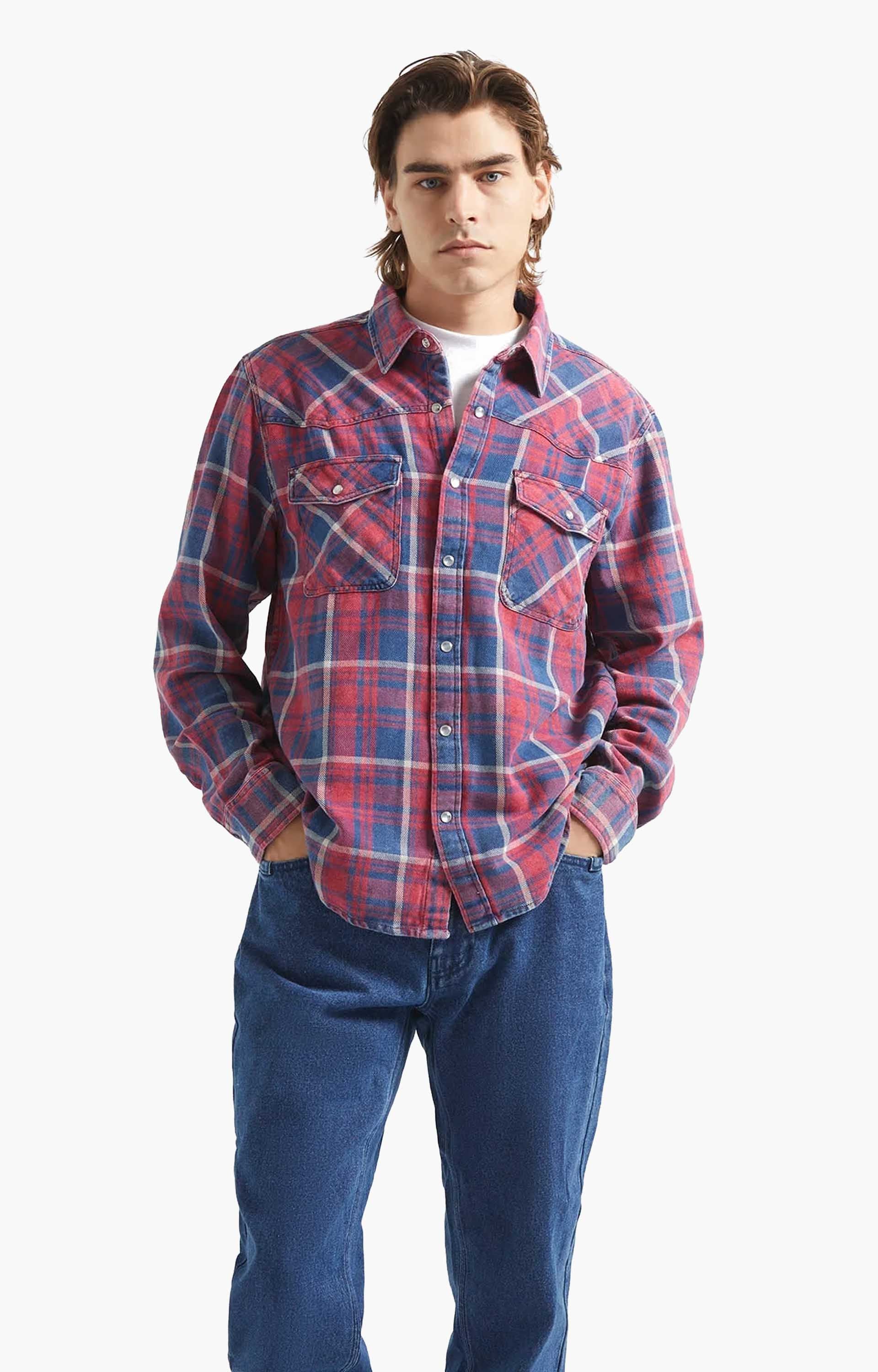 Brixton Waylon Lightweight Overshirt, Denim Plaid