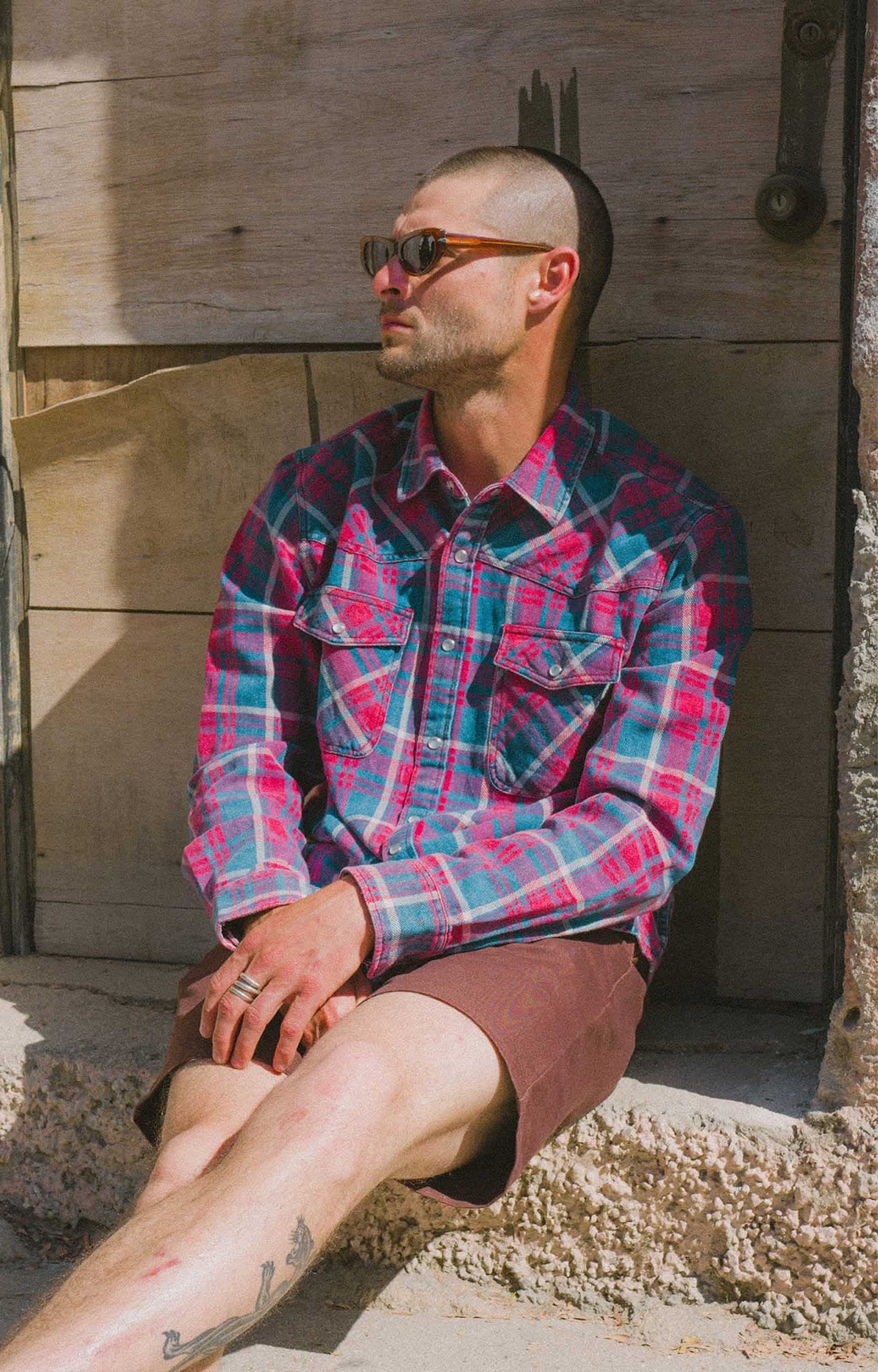 Brixton Waylon Lightweight Overshirt, Denim Plaid