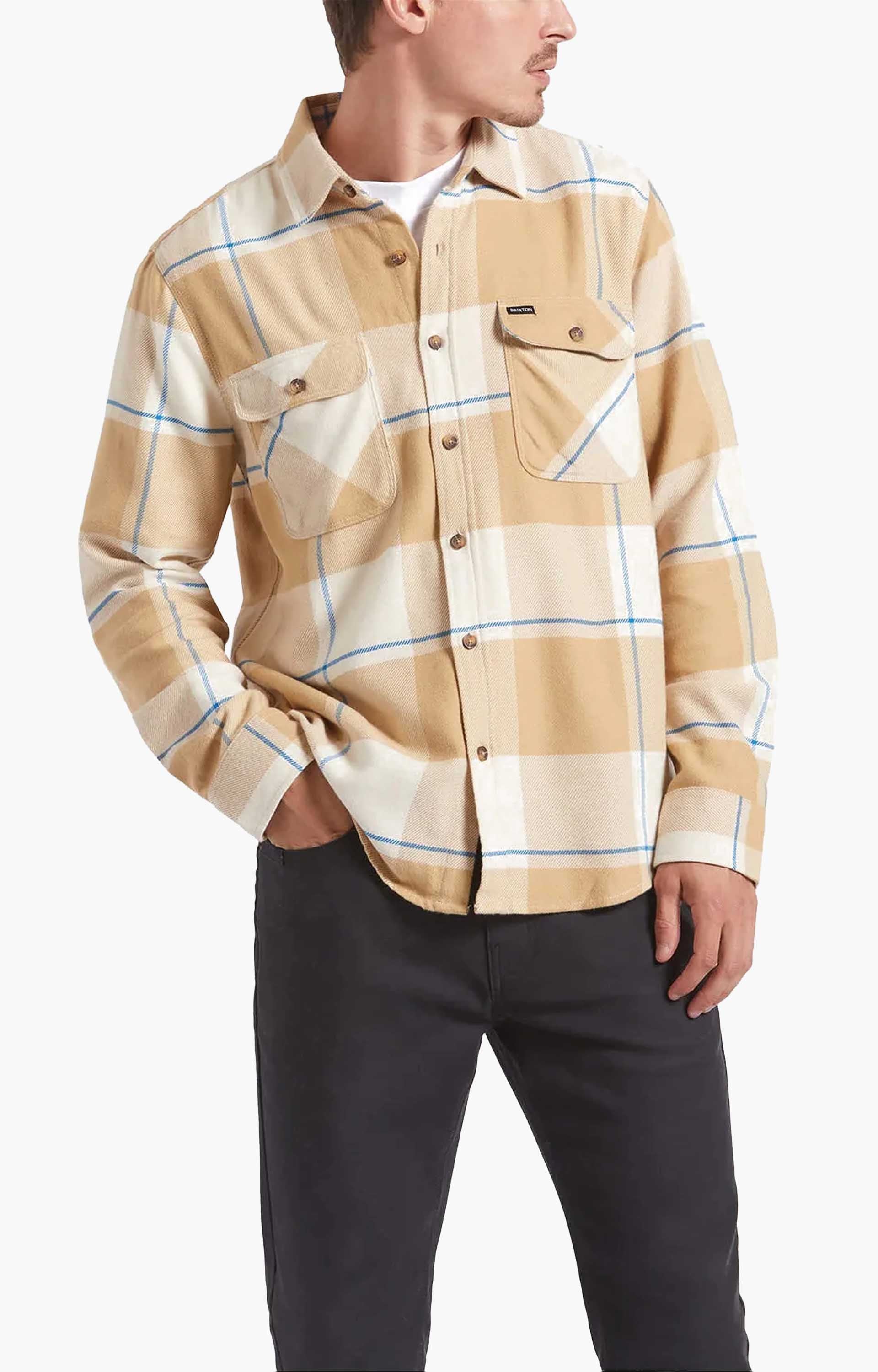 Brixton Bowery Flannel, Whitecap/Sand/Cyber Blue
