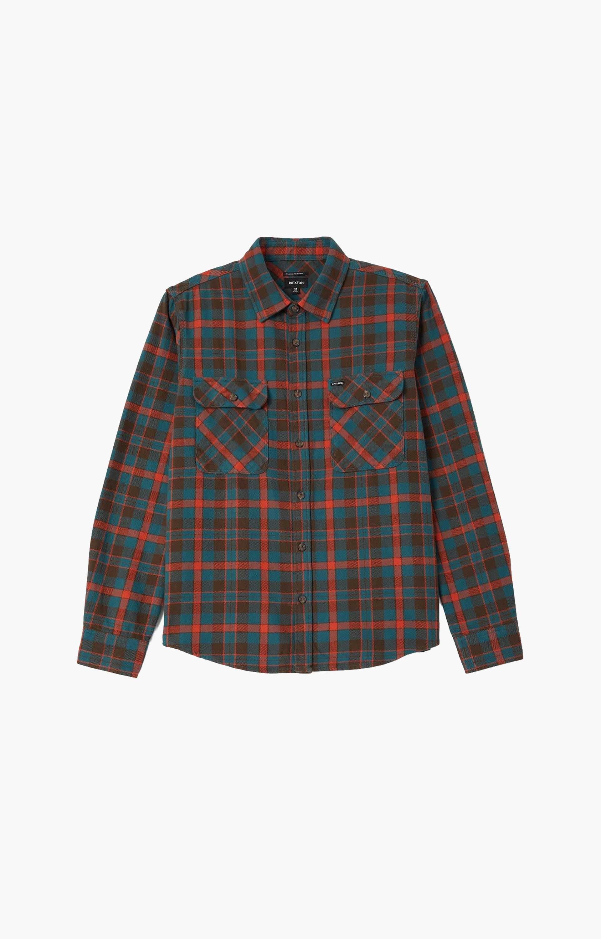 Brixton Bowery Flannel, Walnut Brown/Ultra Marine