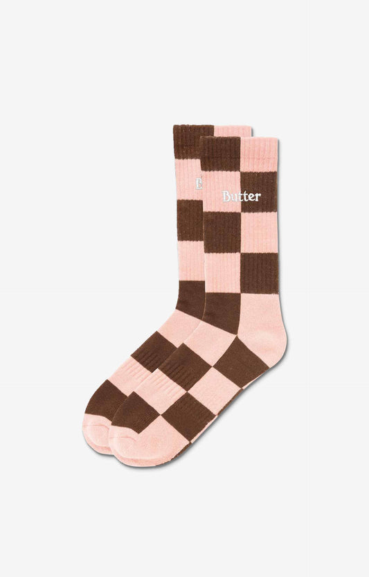 Butter Goods Checkered Socks, Brown/Pink
