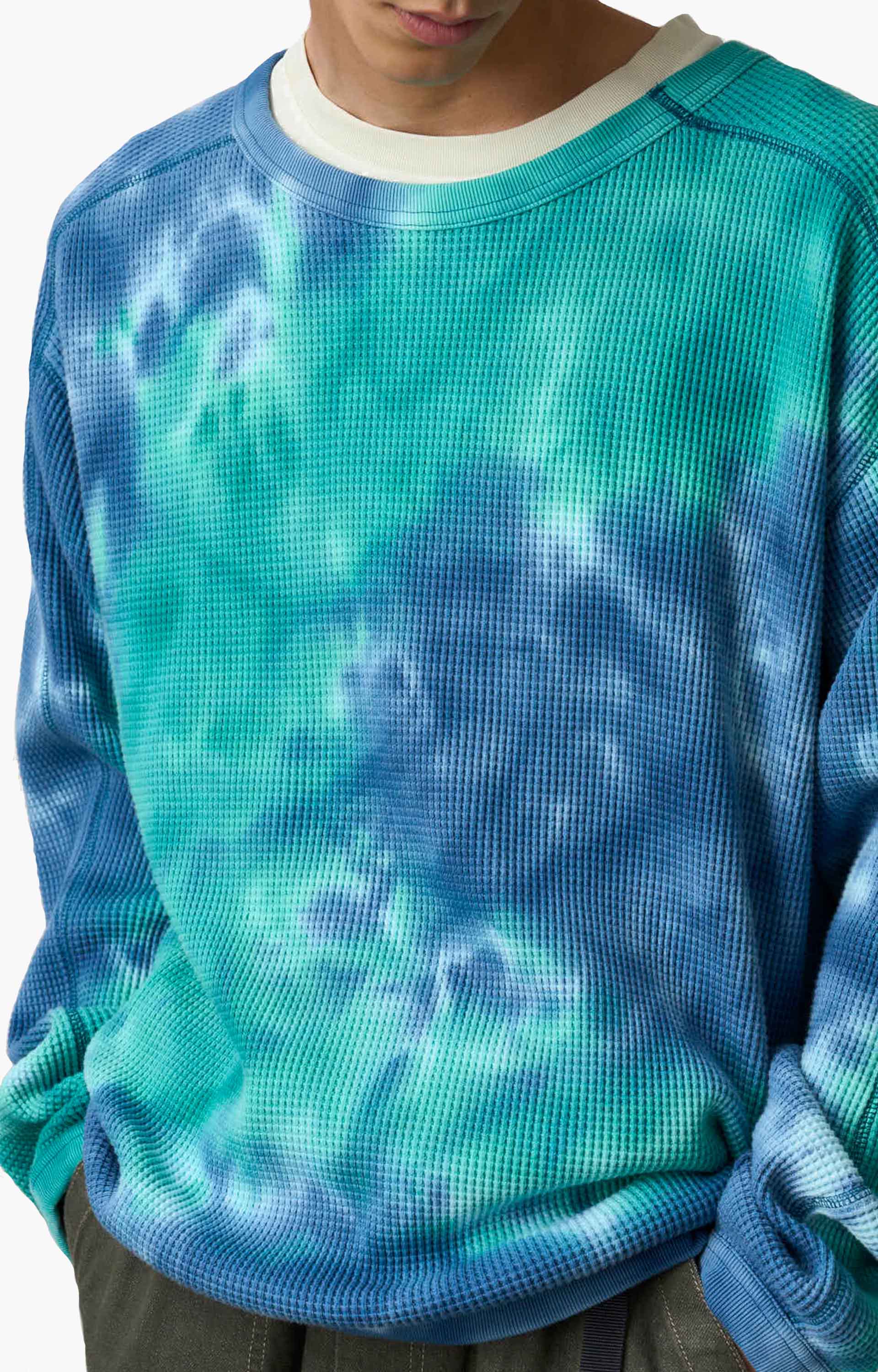 Gramicci Waffle Crew, Turquoise Tie-Dye