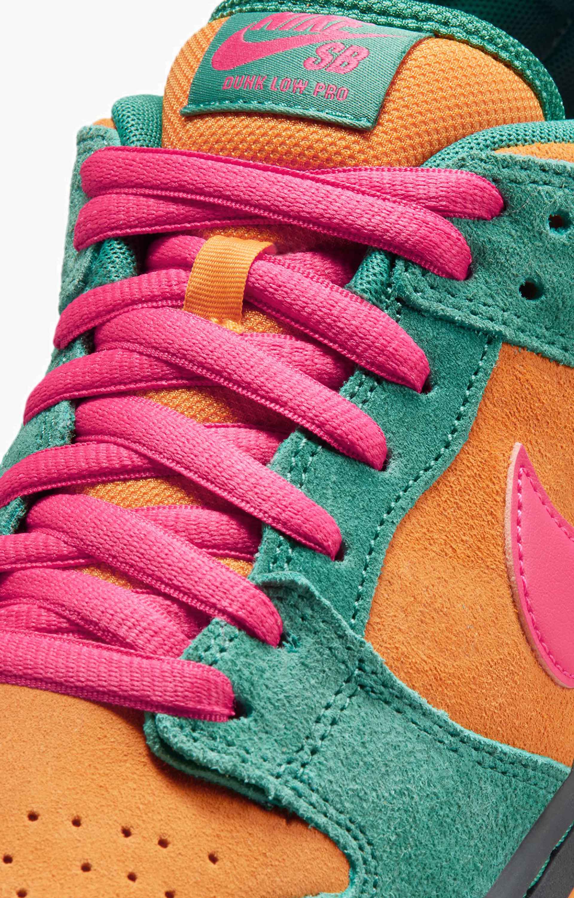 Nike SB Dunk Low Pro Shoe, Green Noise/Watermelon/Light Curry/Off Noir