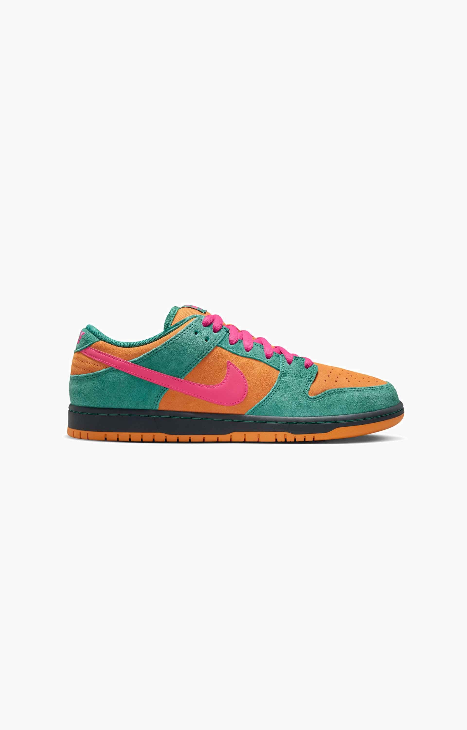 Nike SB Dunk Low Pro Shoe, Green Noise/Watermelon/Light Curry/Off Noir