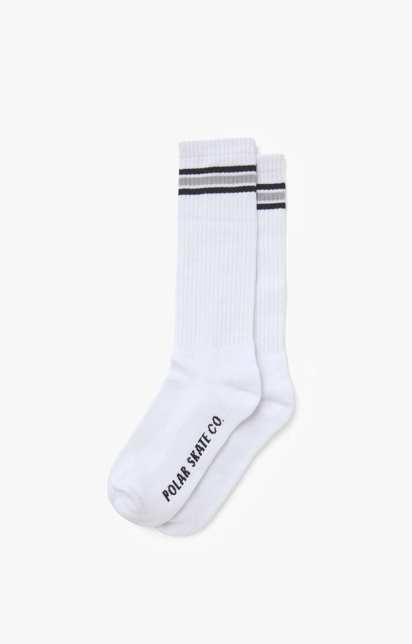 Polar Skate Co Long Stripe Socks, White/Grey