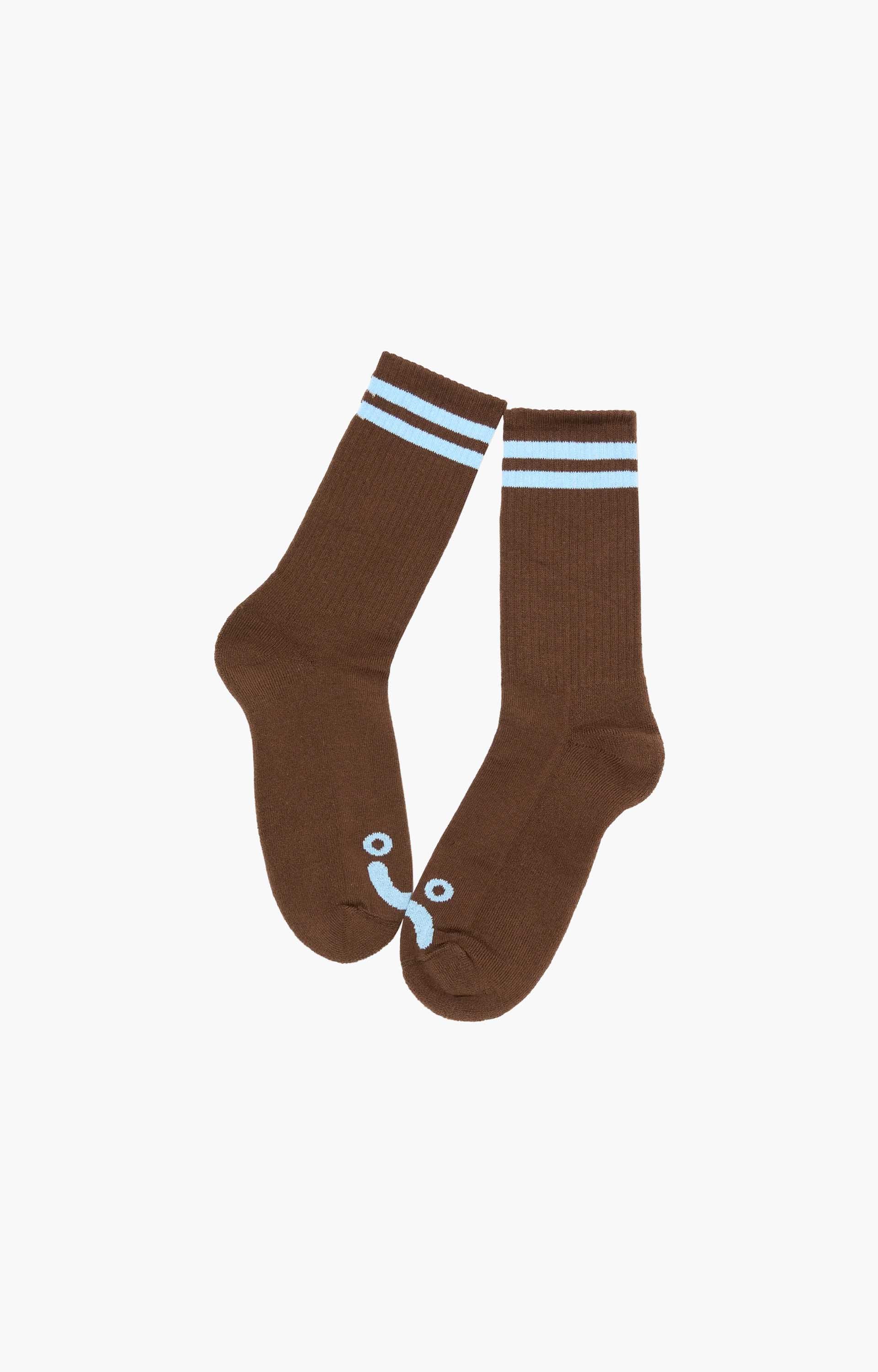 Polar Happy Sad Rib Socks, Brown/Blue