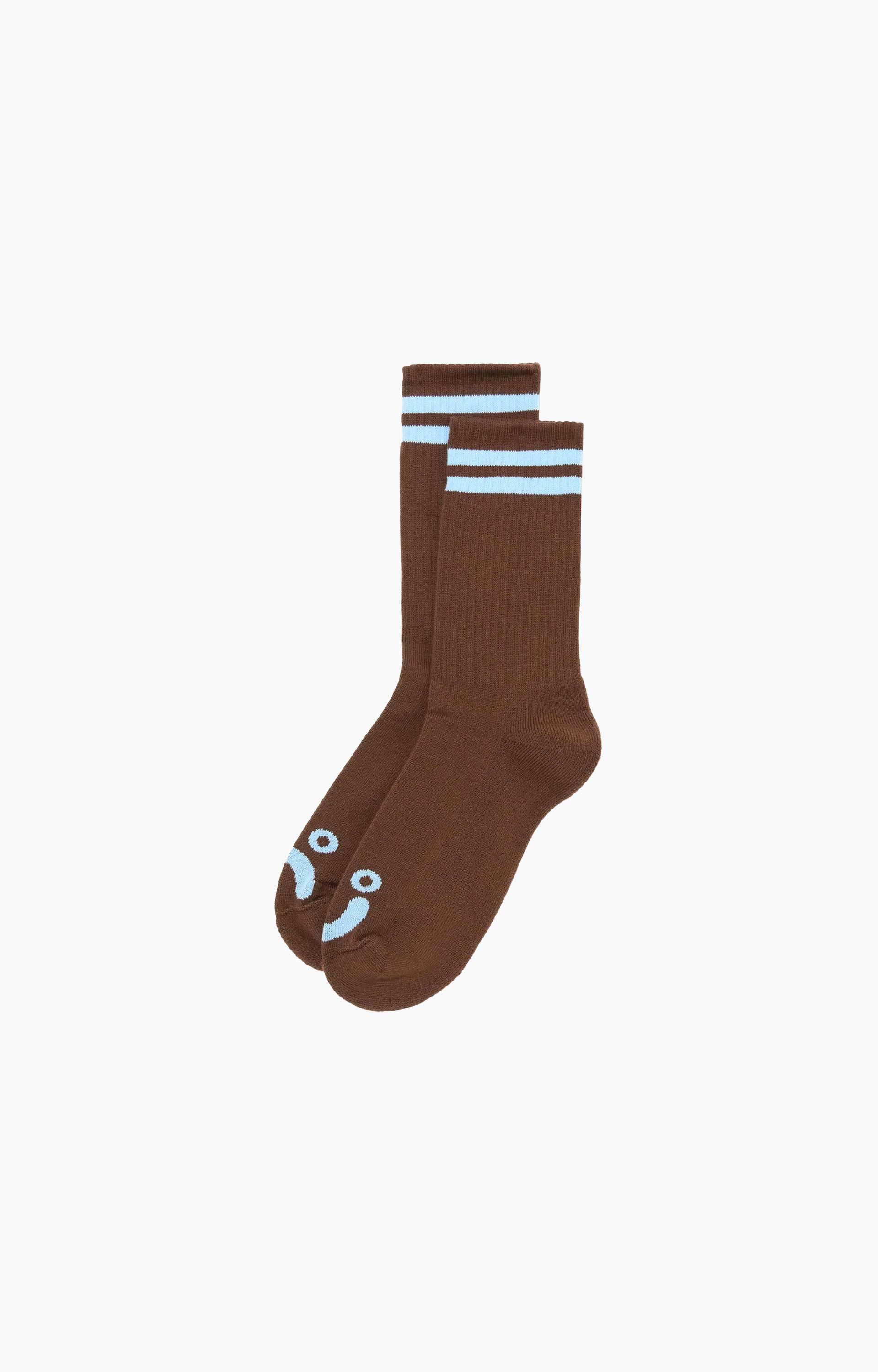 Polar Happy Sad Rib Socks, Brown/Blue