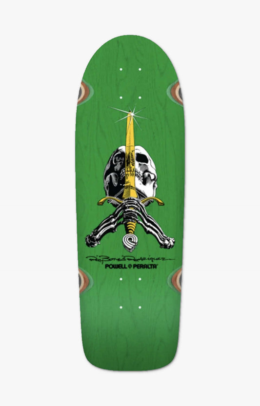 Powell Peralta OG Ray Rodriguez Skull & Sword Reissue Skateboard Deck, Green