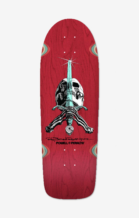 Powell Peralta OG Ray Rodriguez Skull & Sword Reissue Skateboard Deck, Red