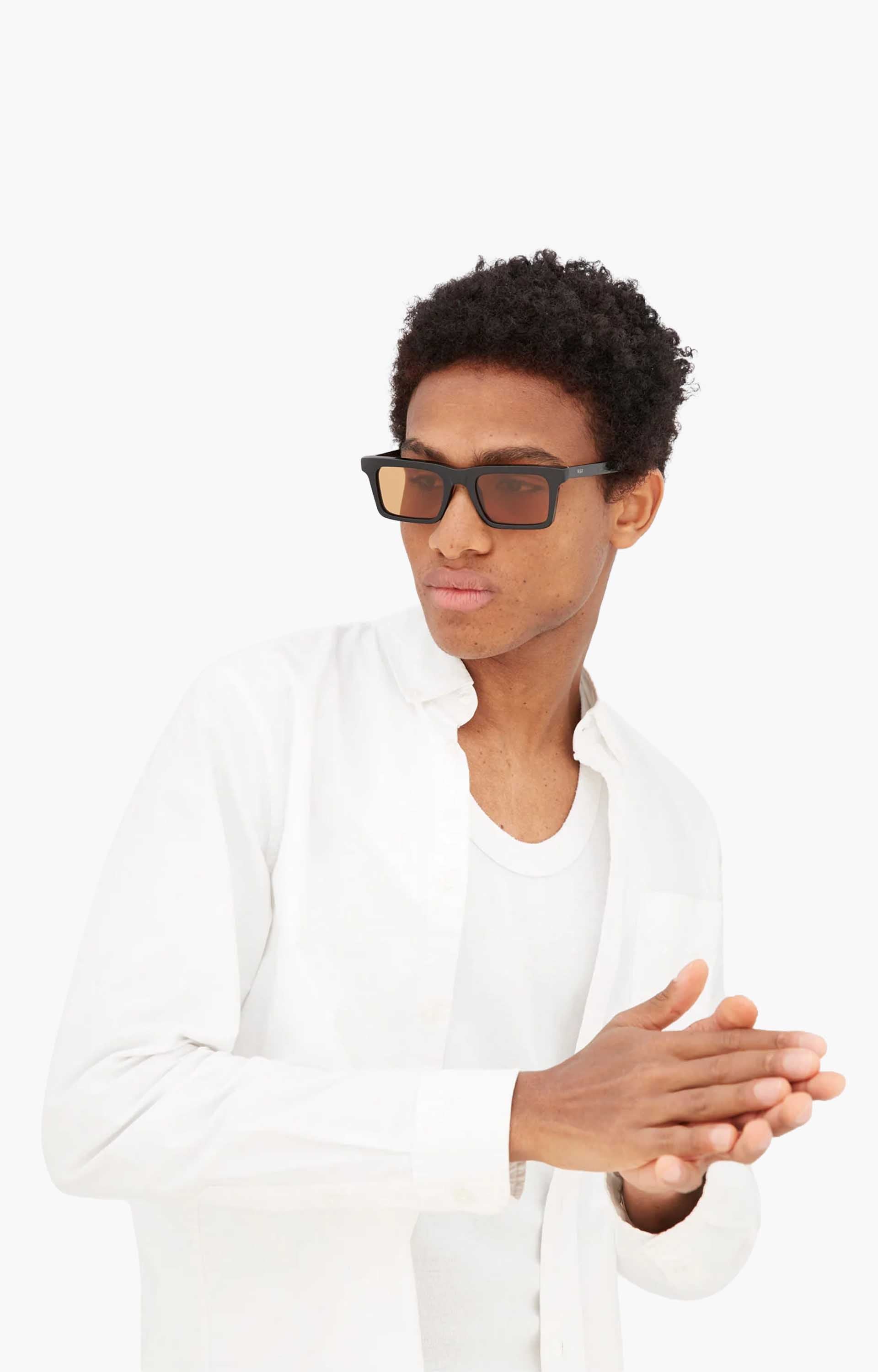 Retrosuperfuture 1968 Refined 18E Sunglasses, Black/Amber