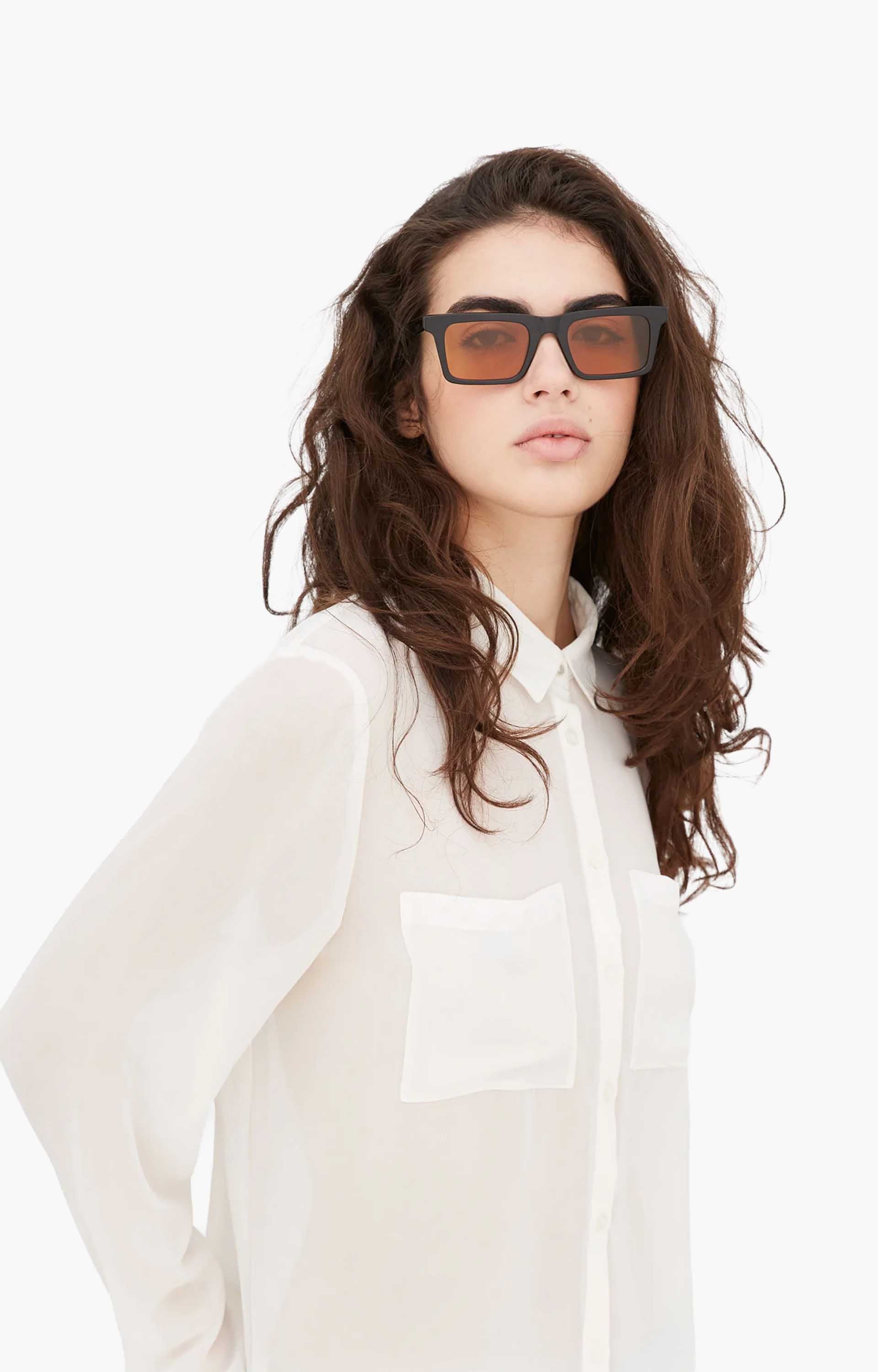 Retrosuperfuture 1968 Refined 18E Sunglasses, Black/Amber