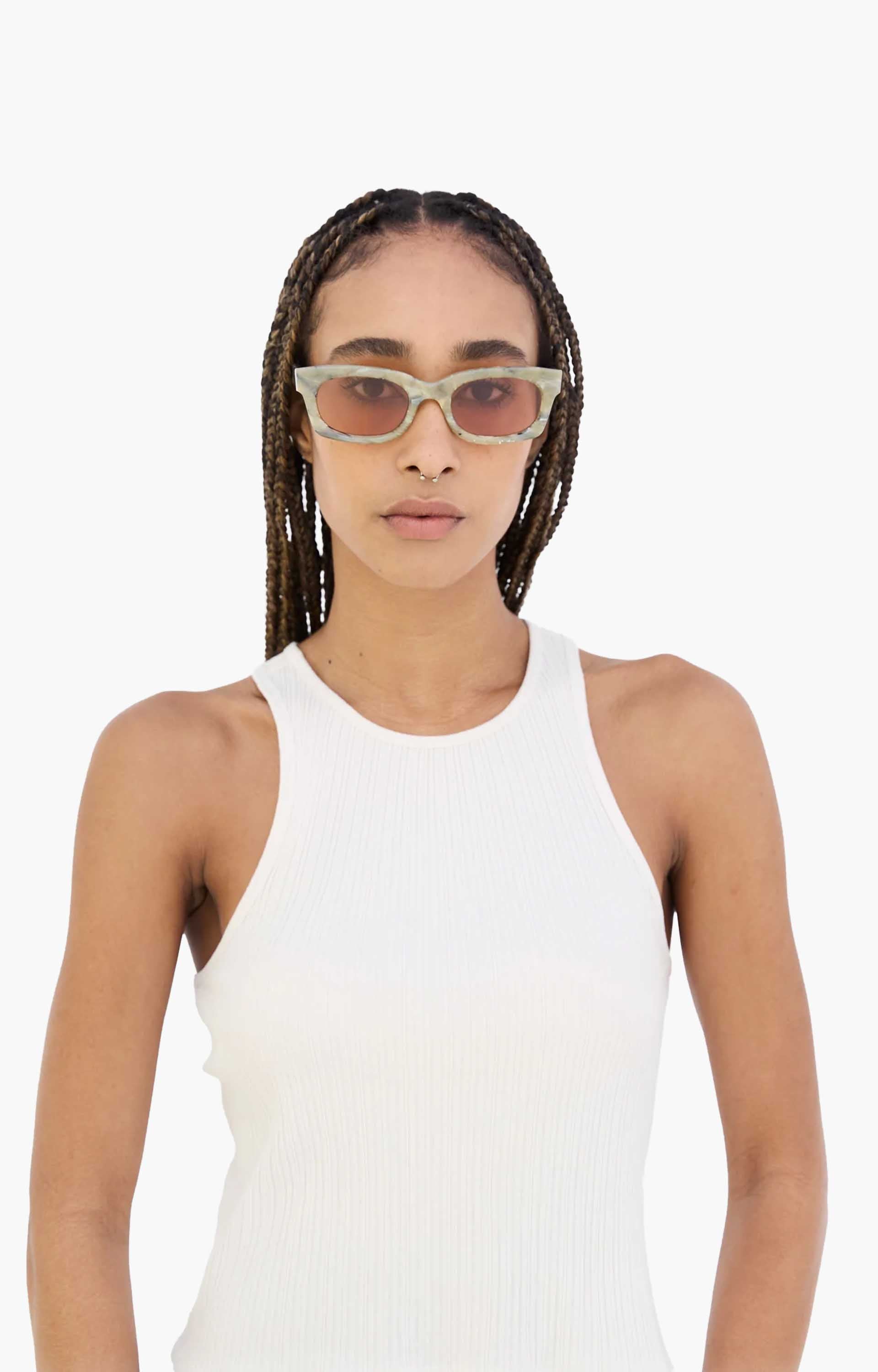 Retrosuperfuture Ambos Roccia ON5 Sunglasses, Green Marble/Pink