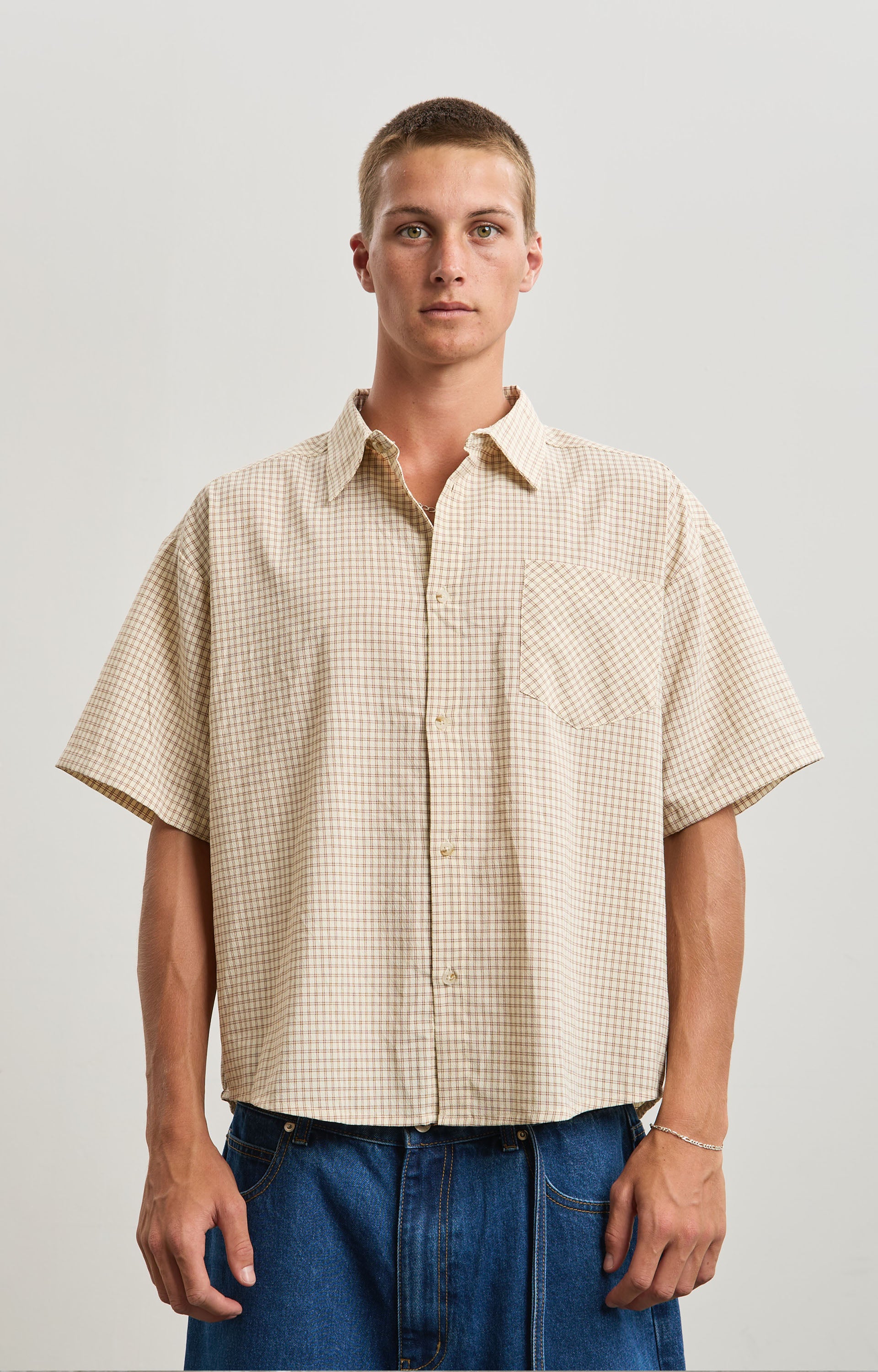 Concrete Ranger Plaid Shirt, Cream/Burgundy
