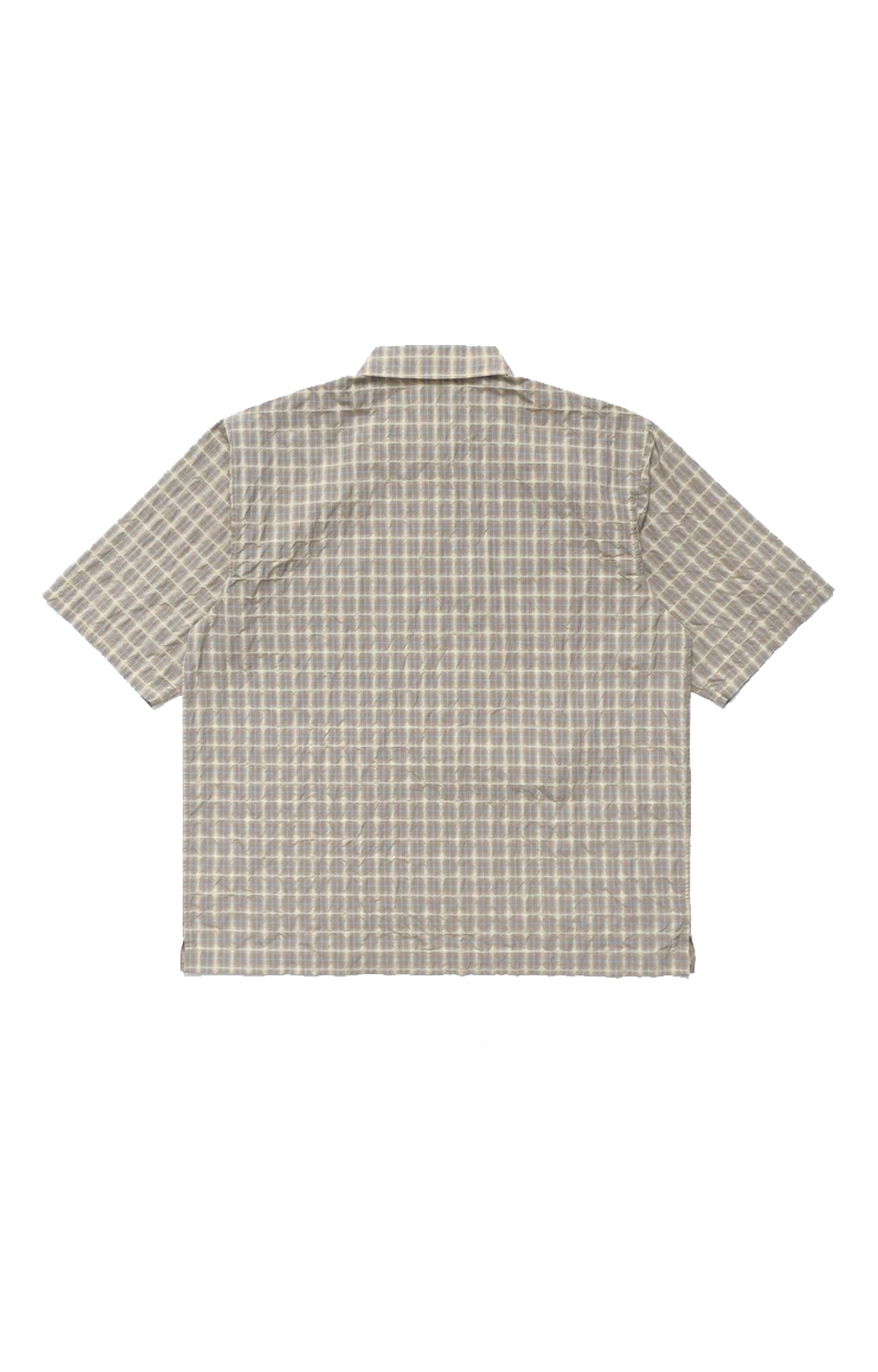 Metalwood Oversized Snap Top Polo Shirt, Tan Plaid