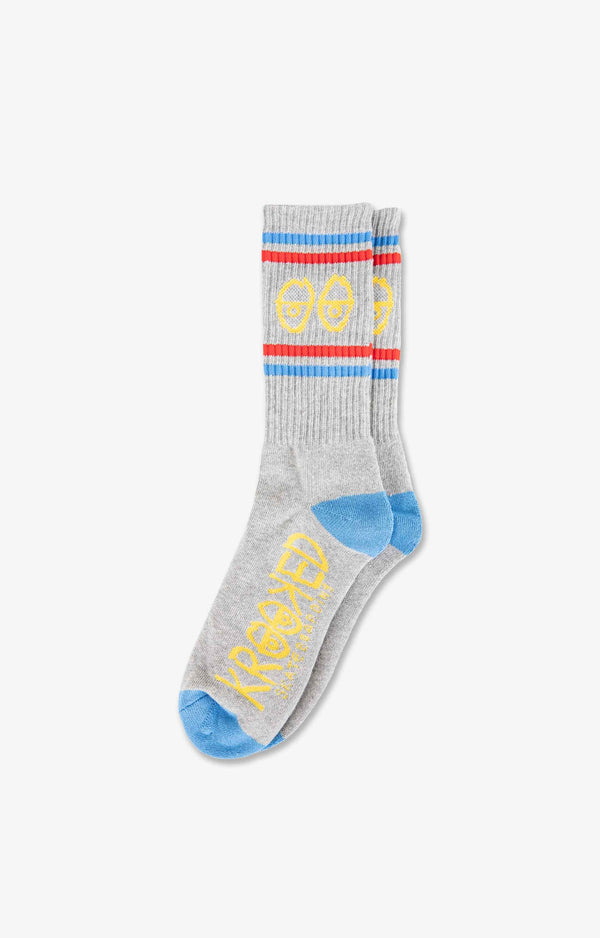 Krooked Eyes Socks, Heather/Yellow/Blue/Red